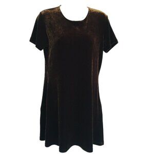 Banana Republic Dark Brown Velvet Shift Mini Dress Short Sleeve Stretchy 90s